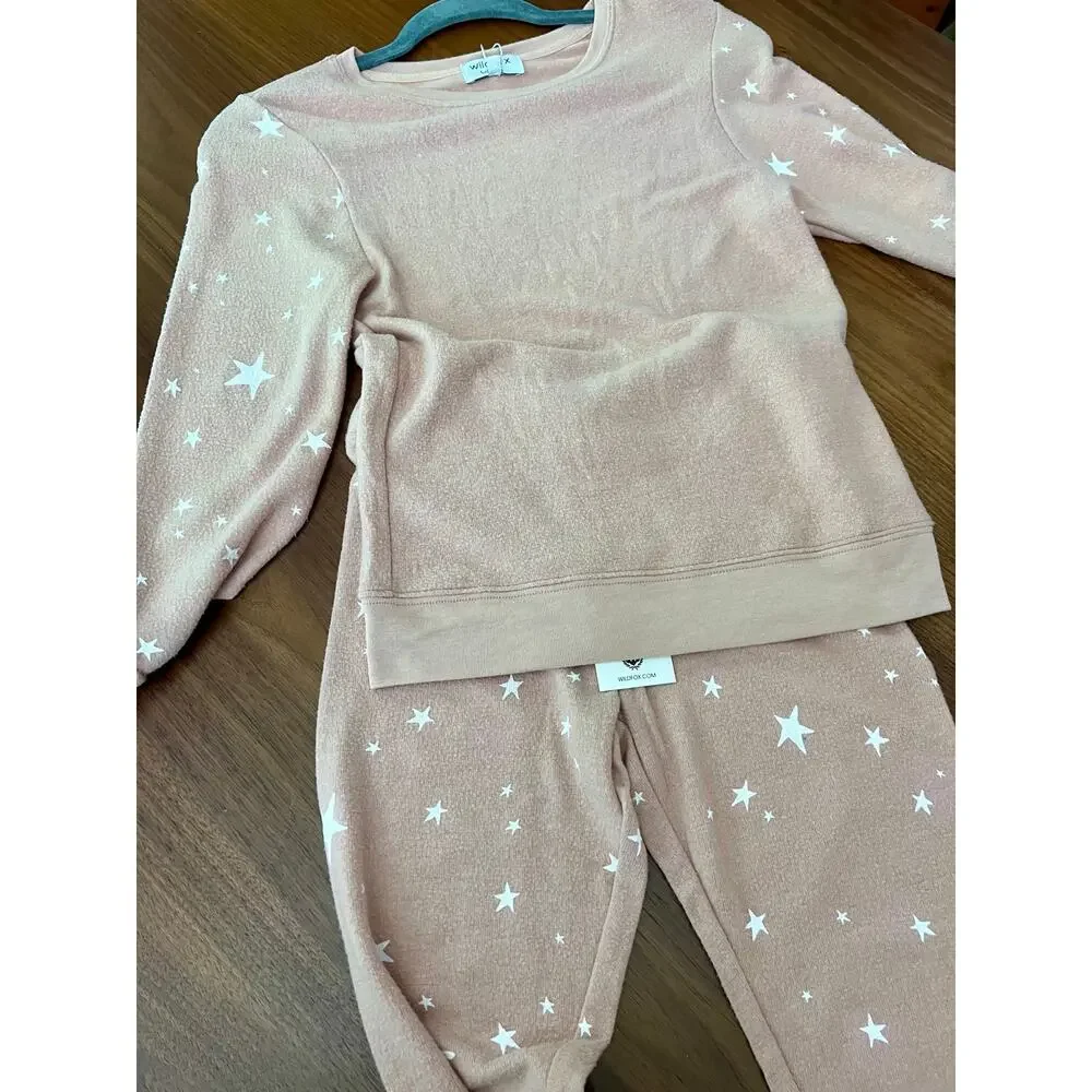 Wildfox Kids Star Print Lounge Set Pink White Stars Size M 7/8 NWT